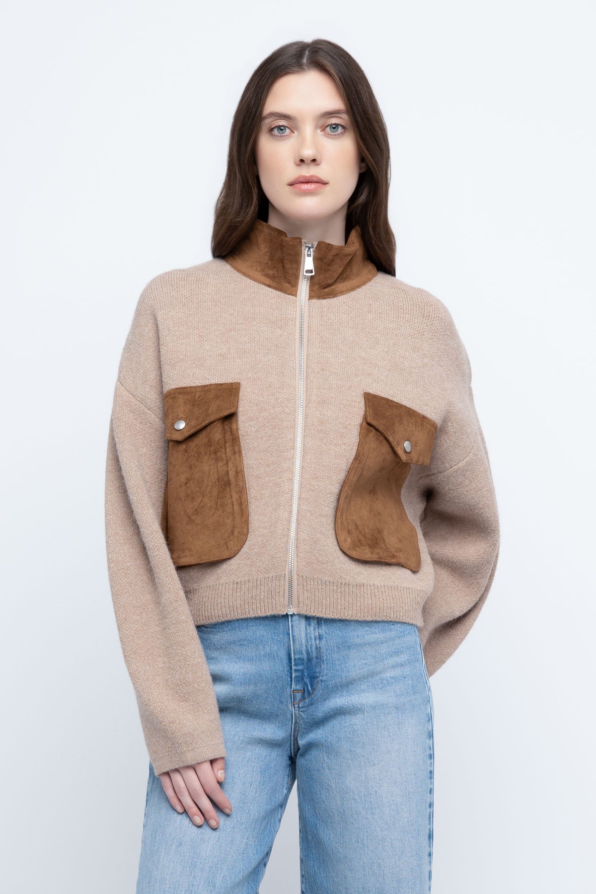 Jade Hitting Stride Latte Zip Sweater