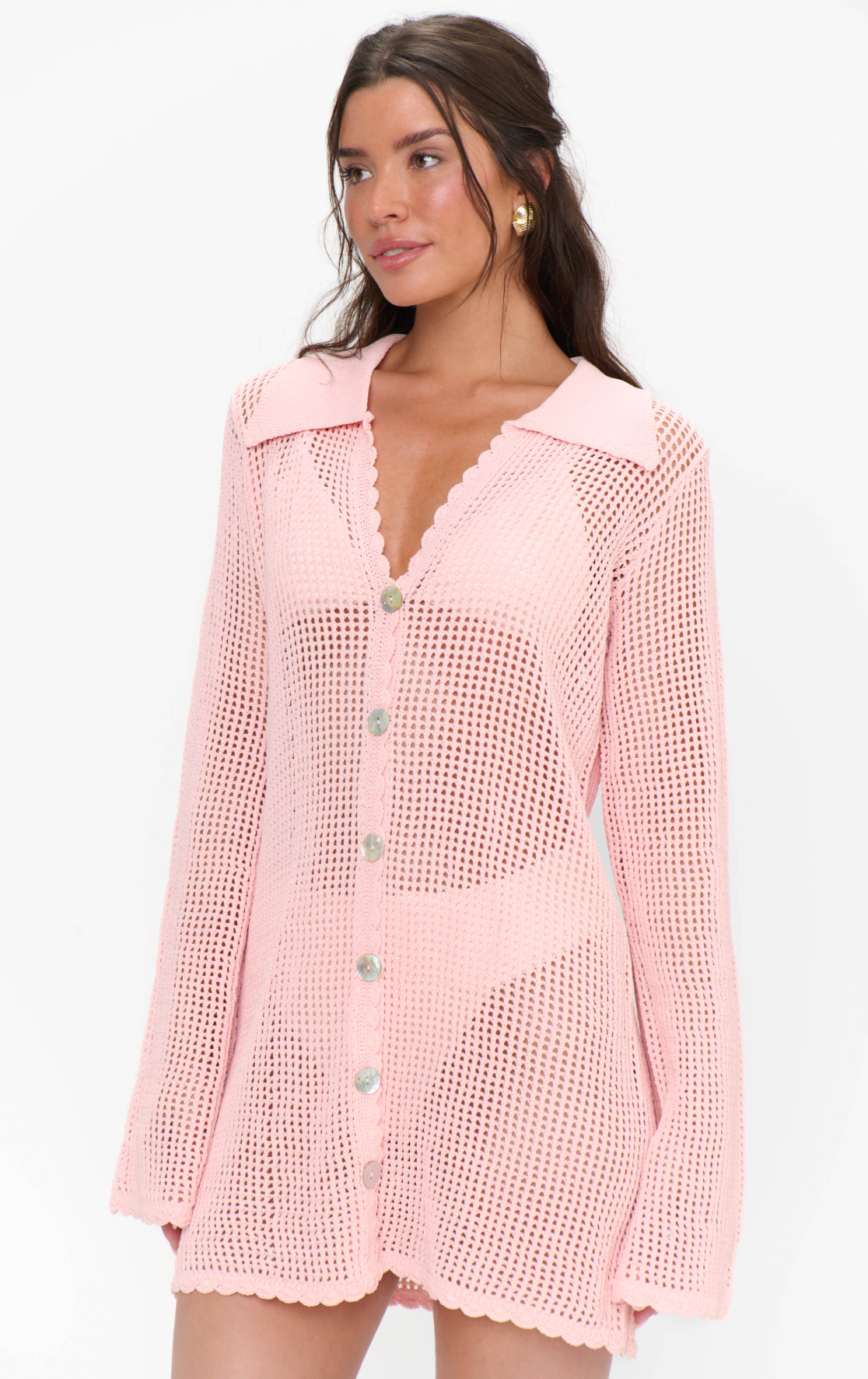 Pink Button Up Coverup
