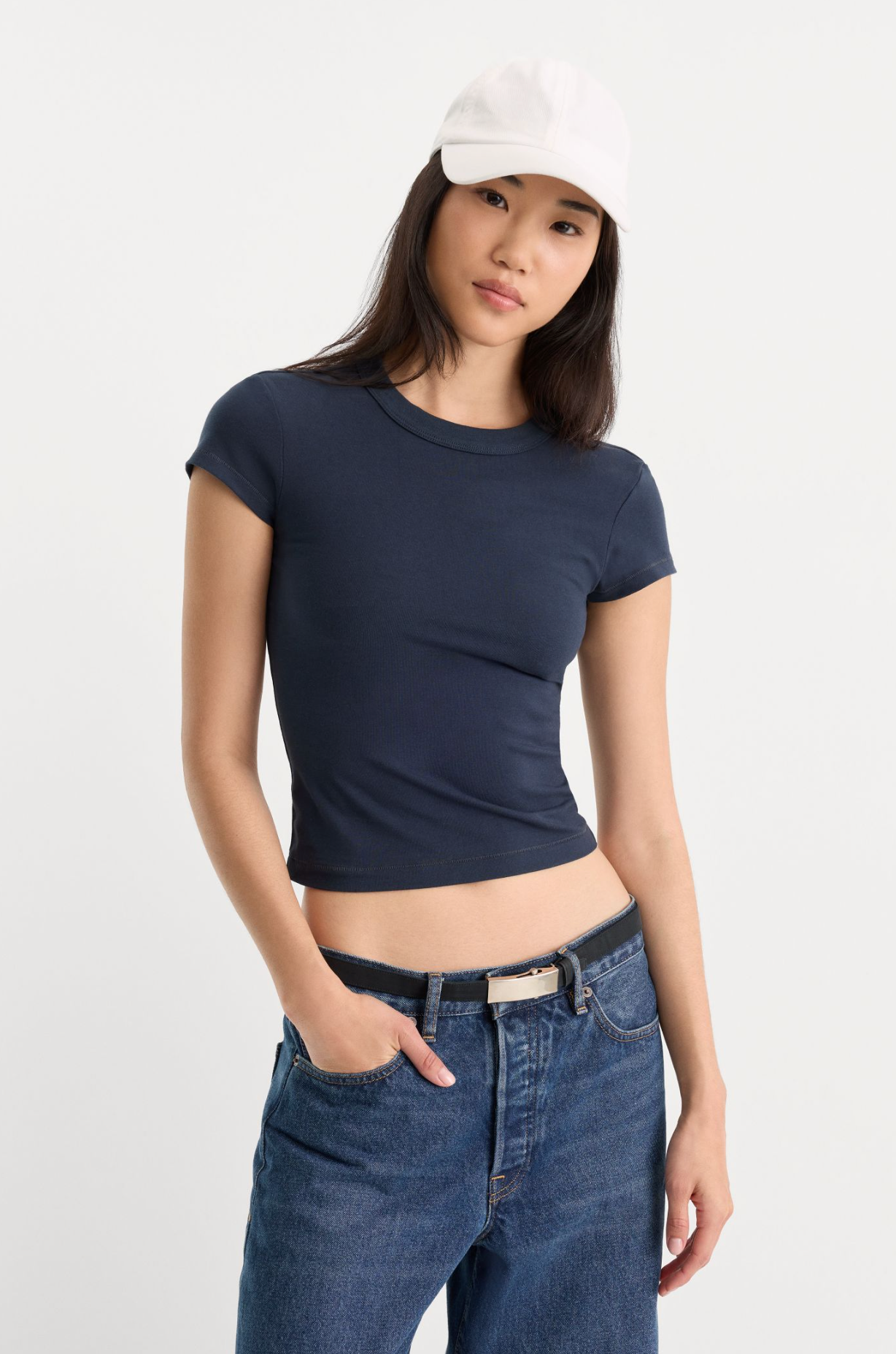 Good American Navy Cap Sleeve Tee