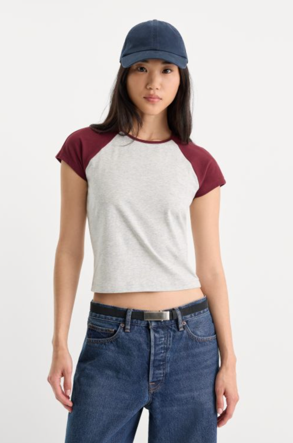 Good American Burgundy Grey Raglan Tee
